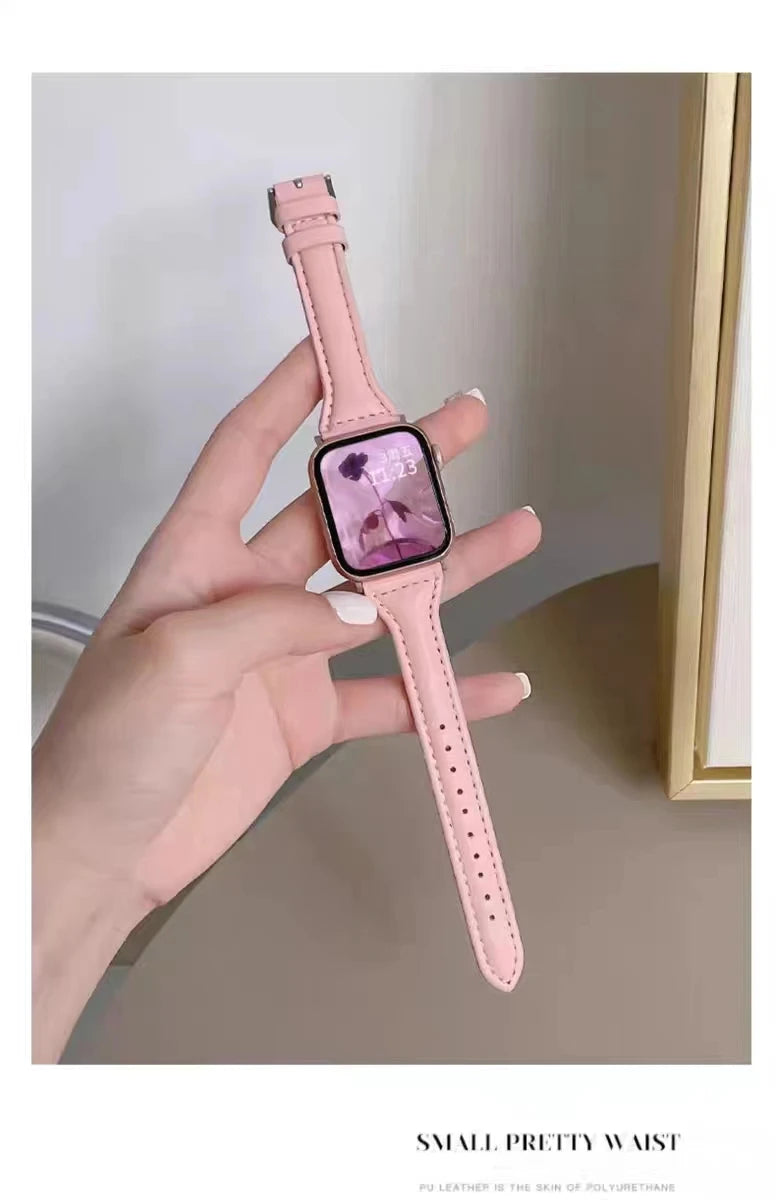 Slim Leather band for Apple Watch band 44mm 45mm 41mm 40mm 38mm wrist women band Apple Watch serie 9 8 7 6 5 4 3 SE Ultra 2 49mm