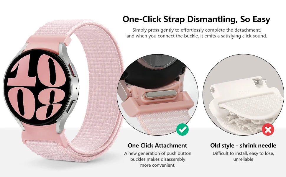 No gaps Band For Samsung Galaxy Watch 7 6 FE 4 Classic 5 pro 44mm 40mm 47mm 45mm Nylon Loop bracelet correa Galaxy Watch 7 Strap