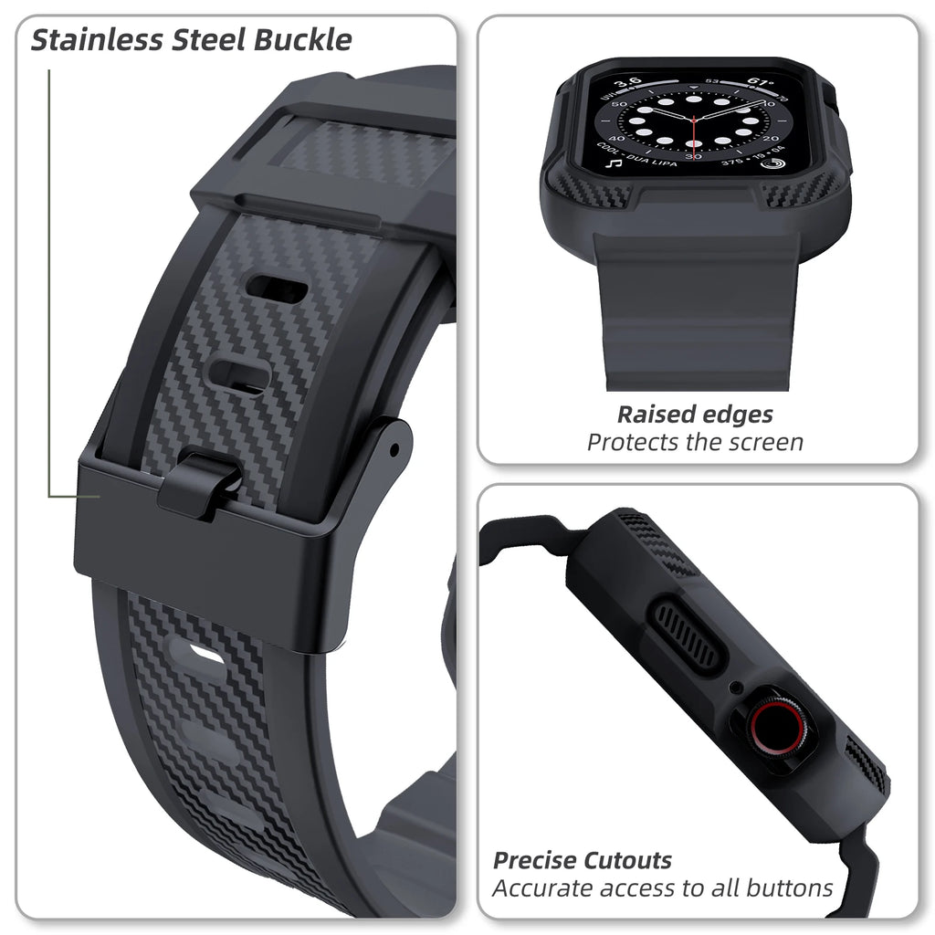 Rugged Armor Pro Designed 44mm 42mm band for Apple Watch band with Case for Apple Watch 44mm 42mm Series 6 SE 5 4