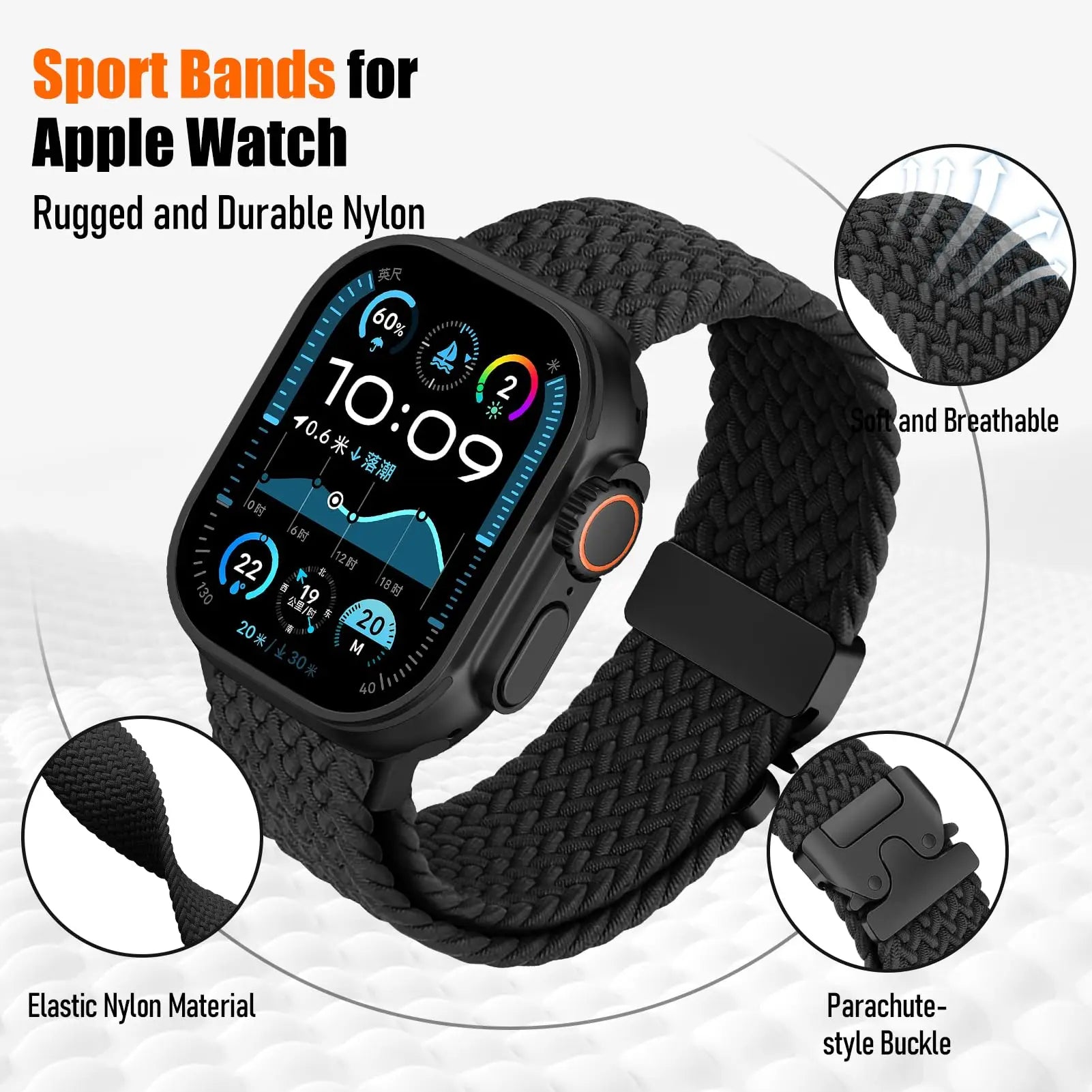 Parachute band for Apple Watch band 46mm 42mm 45mm 44mm 41mm Braided band Correa Apple Watch Series 10 9 8 SE 5 6 7 Ultra 2 49mm