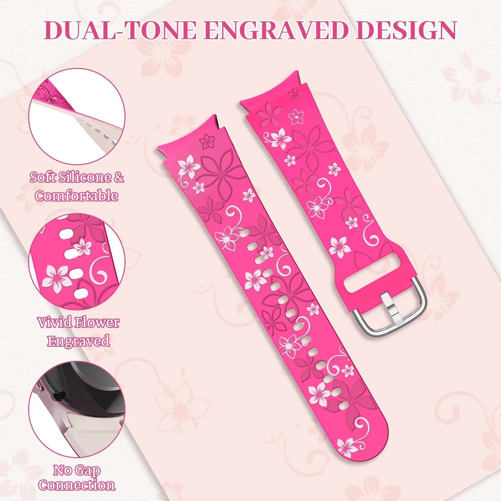 No Gaps Band for Samsung Galaxy Watch 7/5 Pro/4 6 Classic 40 44mm Engraved Silicone Sport Bracelet correa Galaxy Watch 7 Straps