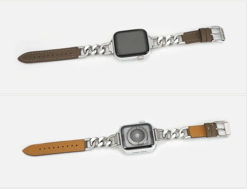 Leather band for Apple Watch 10 band 46mm 42mm 44mm 40mm 41mm 45mm Women Stainless Steel band Apple Watch Series 9 8 SE 7 6 Belt