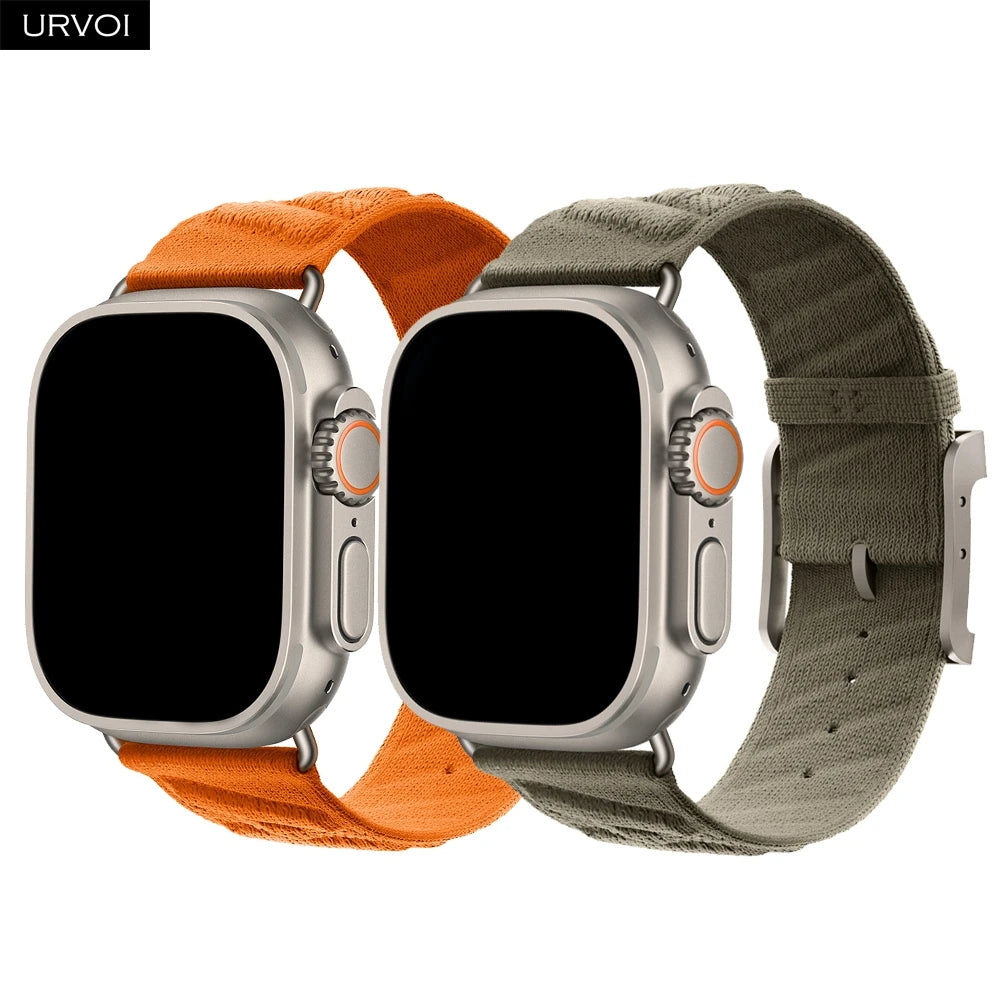 URVOI En Mer band for Apple Watch Ultra 3 2 Series 11 Sport band Orange Gris Titane ocean waves pattern Polyamide Custom Buckle