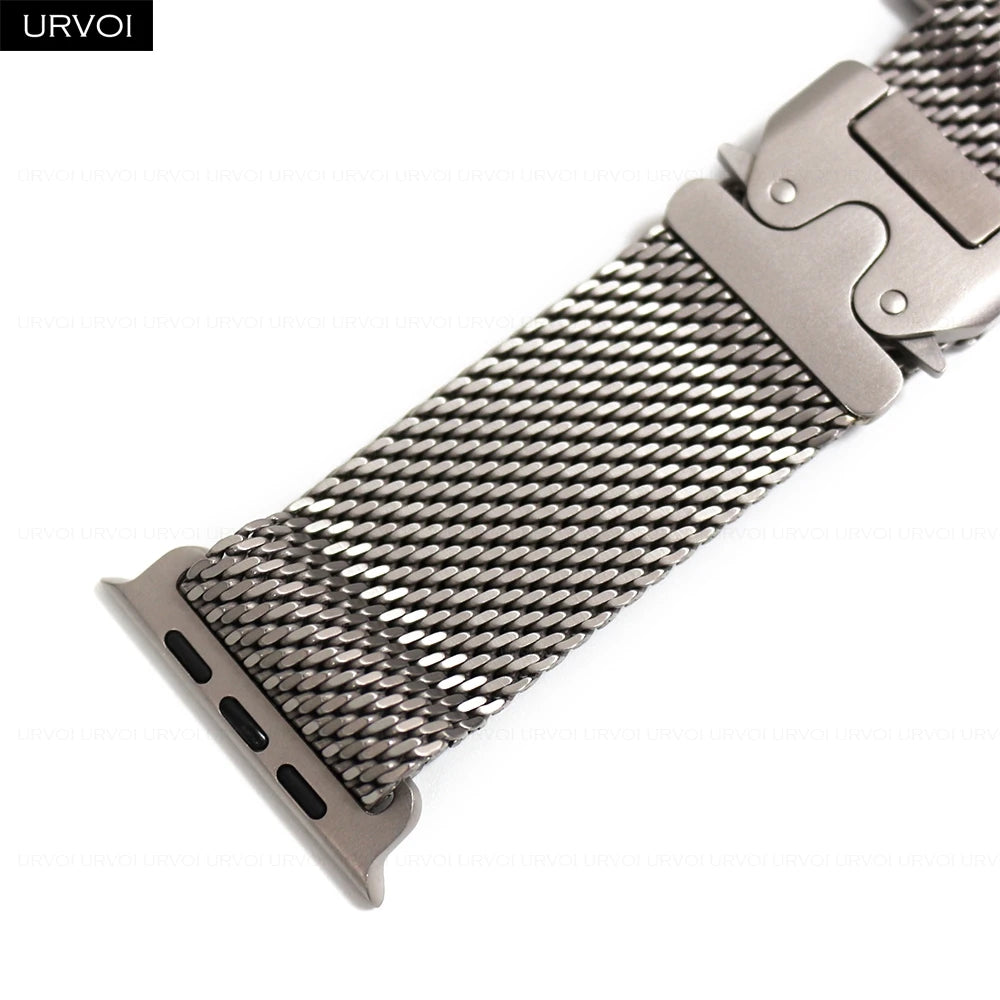 URVOI Titanium Milanese loop for Apple Watch Ultra 3 2 Series 11 10 9 Natural Black band mesh band for Apple Watch parachute buckle