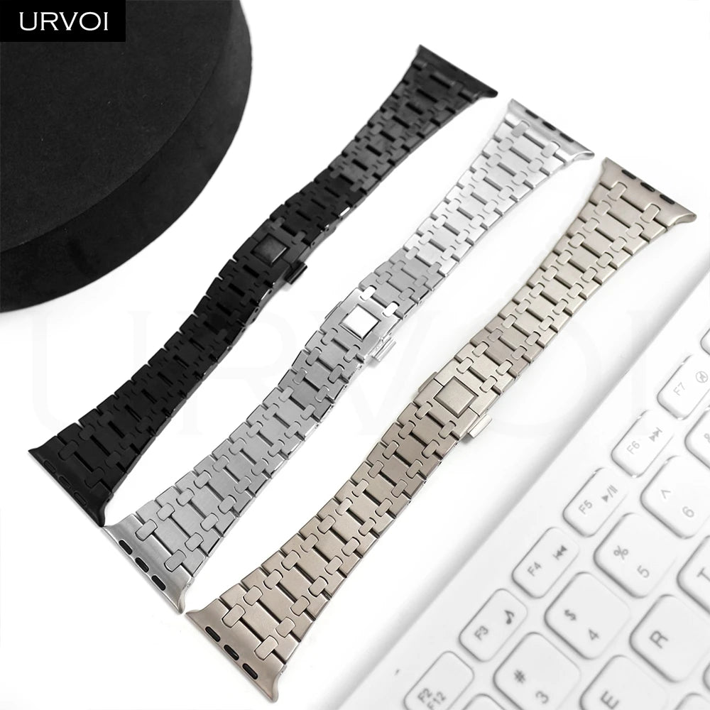 URVOI band for Apple Watch Ultra 3 2 Series 11 10 9 8 7 SE3 316L AP Stainless steel band for Apple Watch wristband butterfly buckle