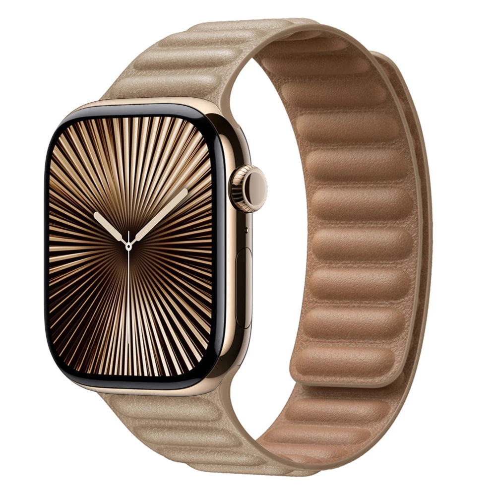 Leather Link for Apple Watch band 44mm 45mm 40mm 38mm 42mm Magnetic Loop band Apple Watch seires SE 6 7 8 9 10 46mm Ultra 2 49mm band