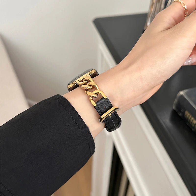 Leather band for Apple Watch 10 band 46mm 42mm 44mm 40mm 41mm 45mm Women Stainless Steel band Apple Watch Series 9 8 SE 7 6 Belt