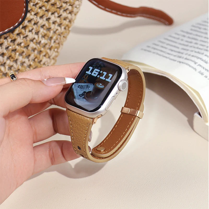 Sheepskin band for Apple Watch 10 band 46mm 42mm 41mm 45mm 40mm 44mm Slim Leather Women band Apple Watch Series 8 7 SE 6 5 Belt