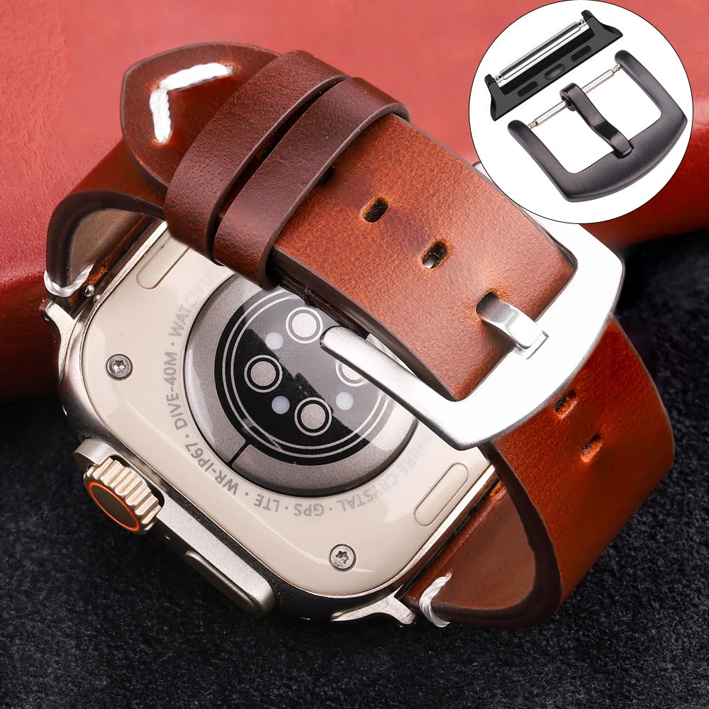 Handmade Vintage Leather band For Apple Watch Ultra 49mm Series 9 8 7 6 4 SE 49mm 45mm 44mm 42mm 41mm 40mm 38mm Accessories Watchband
