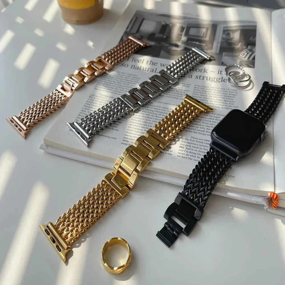 Luxury Stainless Steel band For Apple Watch 9876 45mm 44mm 42mm 41mm 38mm 40mm metal Braided band Correa Apple Watch Ultra 49mm S10 42mm 46m