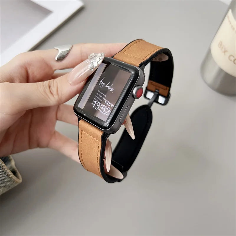band For Apple Watch 11 46mm 42mm 44mm 40mm 41mm 45mm Magnetic Buckle Crazy Horse Leather+Silicone band serie 10 9 8 7 6 se Ultra 3 2