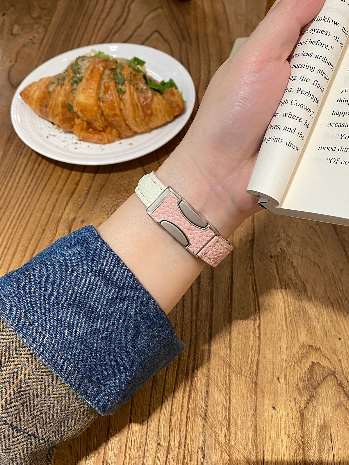 Women Leather band for Apple Watch 10 band 46mm 44mm 45mm 42mm 40mm 41mm Thin Magnetic band Apple Watch Series 9 8 SE 7 Watchband