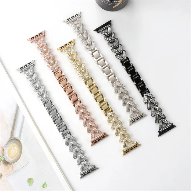 For Apple Watch band Ultra 49mm 40mm 44mm 42mm 38mm Diamond Steel Luxury Chain band+Case band for Apple Watch 8 7 6 SE 5 41mm 45mm