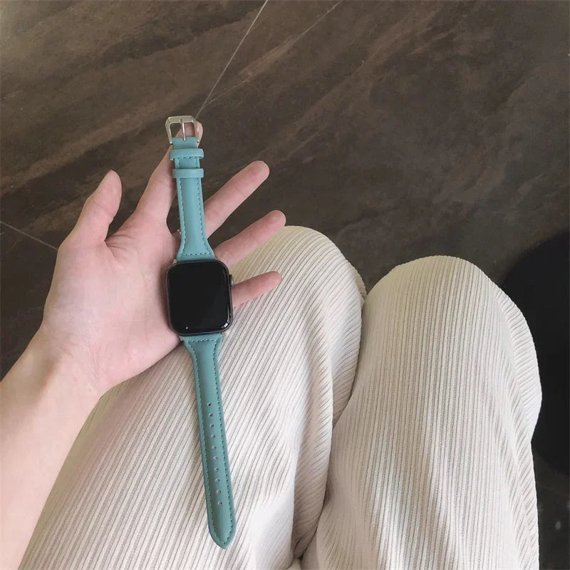 Slim Leather band For Apple Watch band 44mm 40mm 41mm 45mm 44mm band aple watch Series 10 11 46mm 42mm band Ultra 2 3 49mm