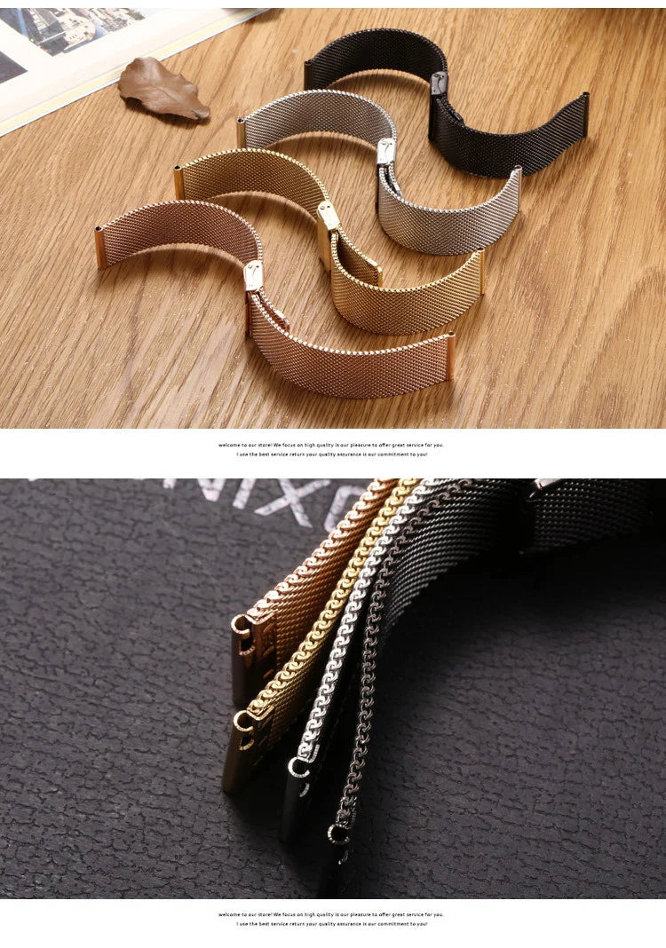 8mm 10mm 12mm 14mm 15mm 16mm 20mm 24mm Stainless Steel Watch Strap Straight End Bracelet Mesh Buckle Milanese Loop Band