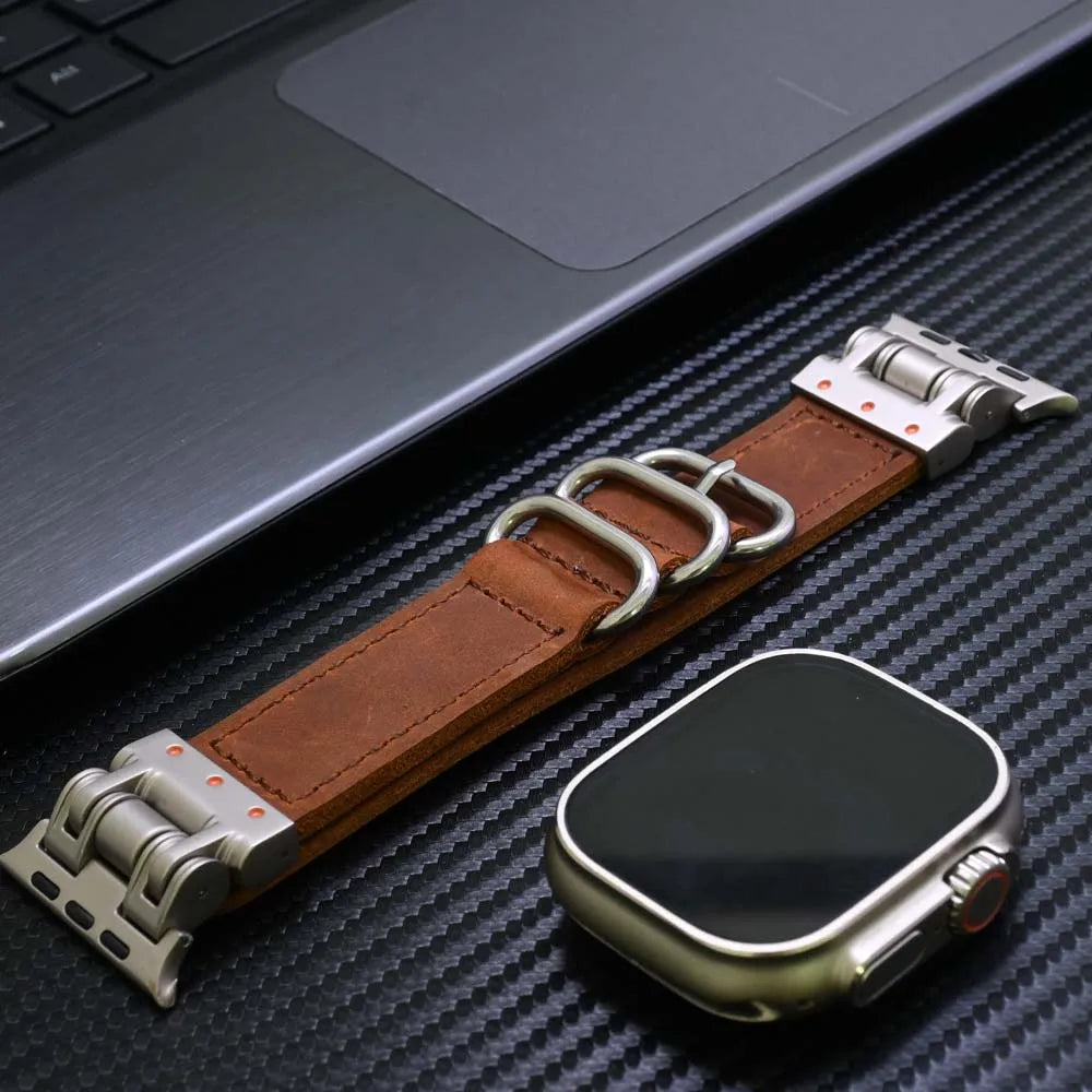 Genuine Leather band for Apple Watch Ultra 2 49mm Series 9 8 7 45mm Loop band for Apple Watch 6 5 4 SE 3 44mm 42mm Ultra 49mm band