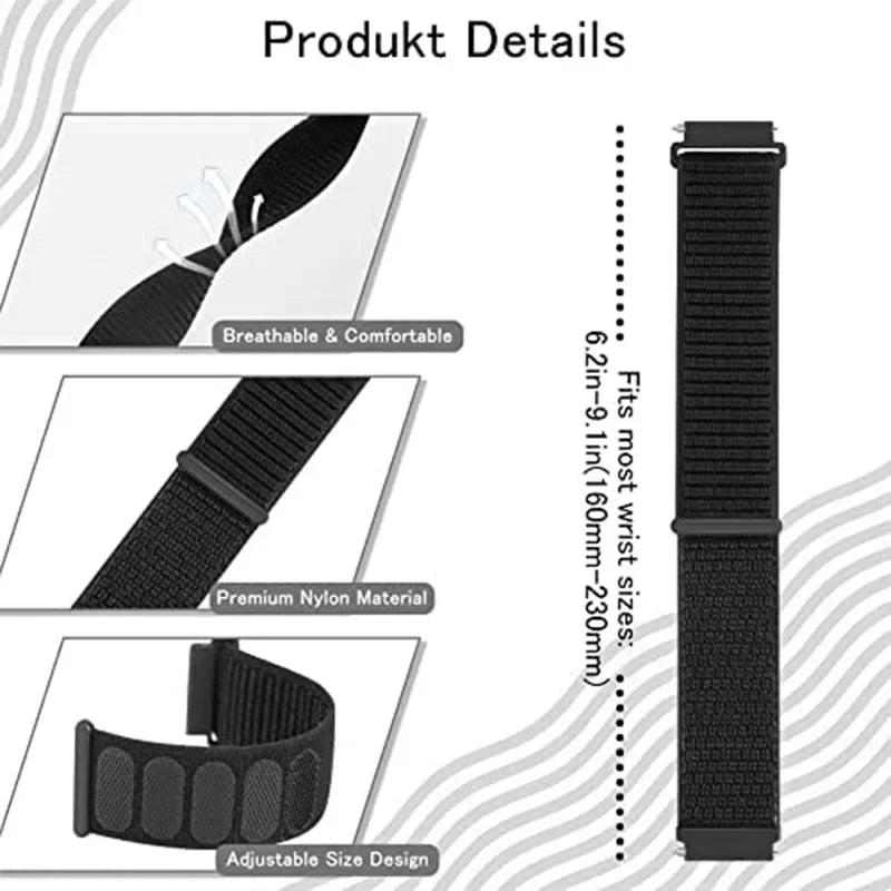 20mm 22mm Nylon Strap for Samsung Galaxy Watch 7/6/5/4 Huawei Watch 5/GT5/4/3 Pro 46mm Breathable Band for Garmin 970 965 955 55