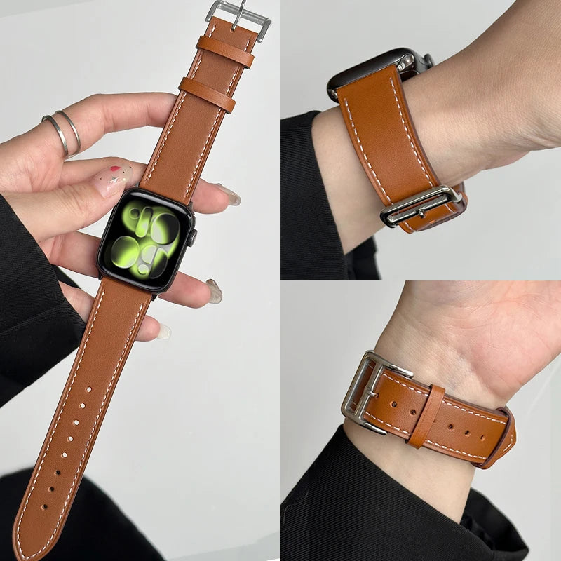 Leather watch band for Apple Watch 11 band 46mm 42mm 44mm 40mm 41mm 45mm 49mm 38mm band Apple Watch Series 10 Ultra3 9 8 7 6 5 SE 3