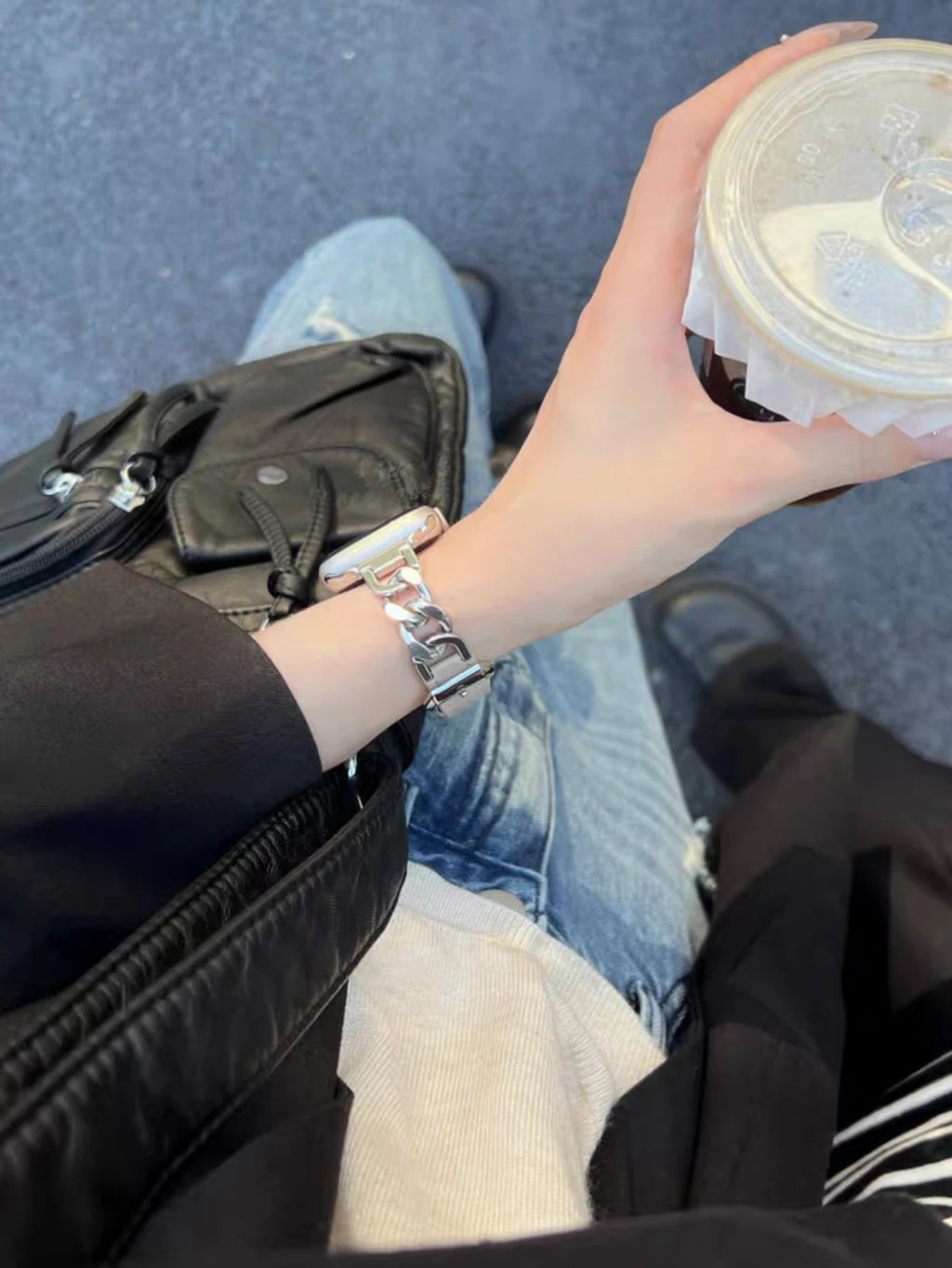 Metal link Elegant Slim Leather loop for Apple Watch band For Women Correa Thin for Apple Watch band