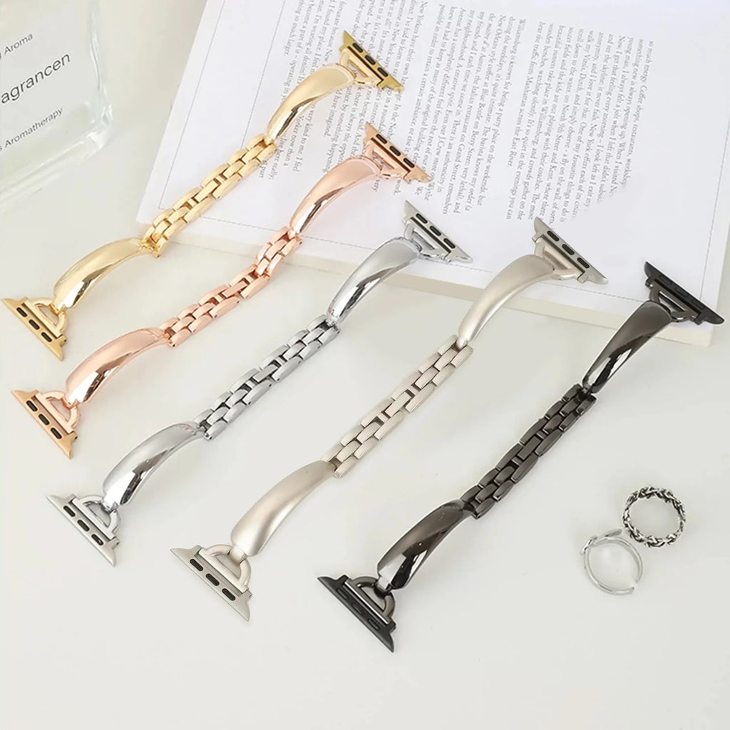 Women Slim Stainless Steel band For Apple Watch Series 9 45mm 41mm 8 7 SE 6 5 4 38mm 40mm 42mm 44mm Ultra band for Apple Watch band