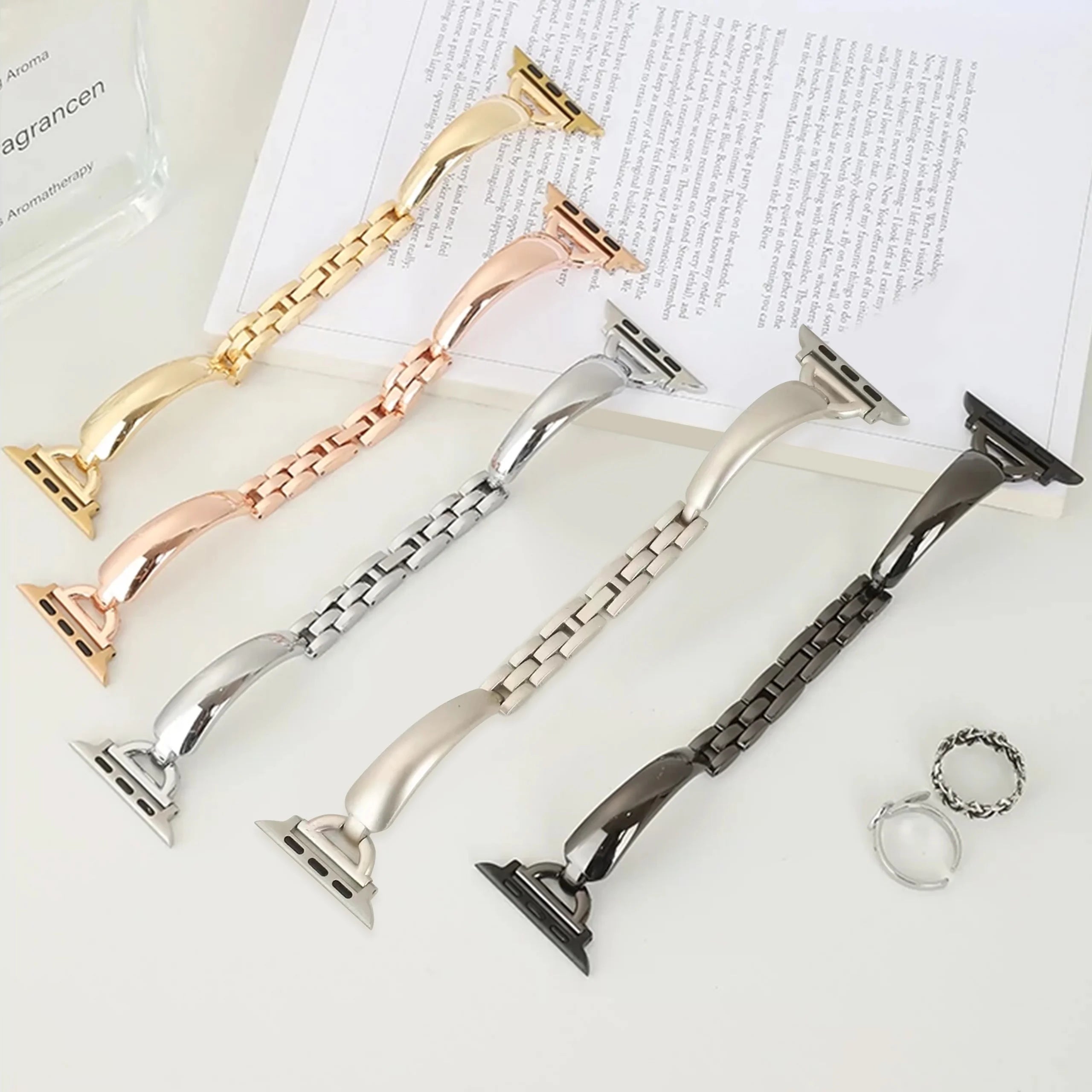 Women Slim Stainless Steel band For Apple Watch Series 9 45mm 41mm 8 7 SE 6 5 4 38mm 40mm 42mm 44mm Ultra band for Apple Watch band