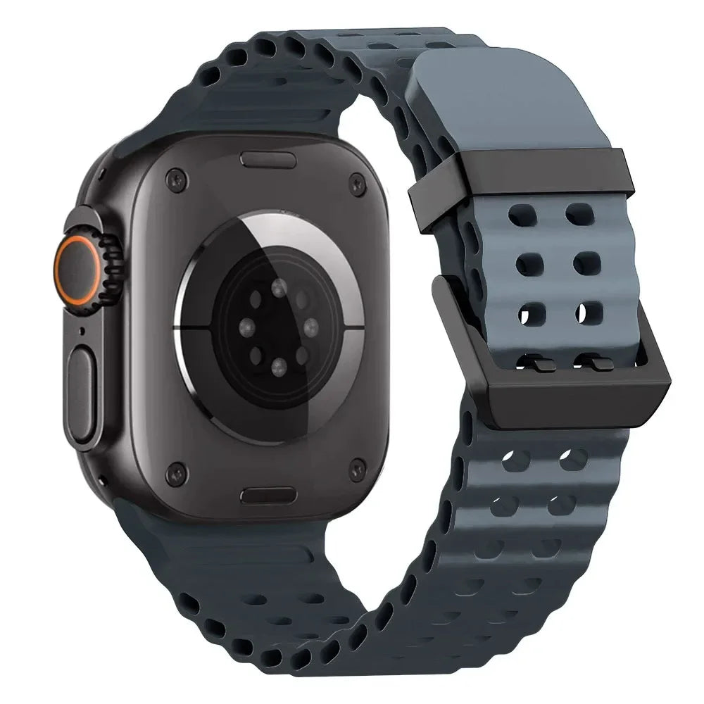 Metal Buckle+Ocean Silicone band For Apple Watch Ultra 3 2 1 49mm band wristband Apple Watch 11 10 46mm 9 8 7 45mm 6 5 SE 44mm