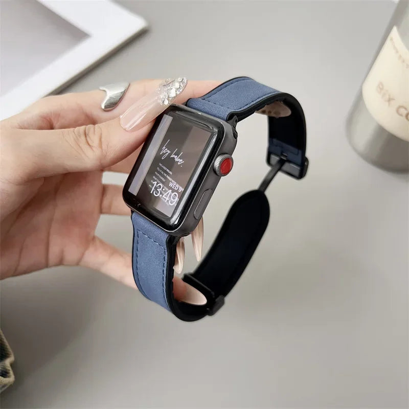 band For Apple Watch 11 46mm 42mm 44mm 40mm 41mm 45mm Magnetic Buckle Crazy Horse Leather+Silicone band serie 10 9 8 7 6 se Ultra 3 2
