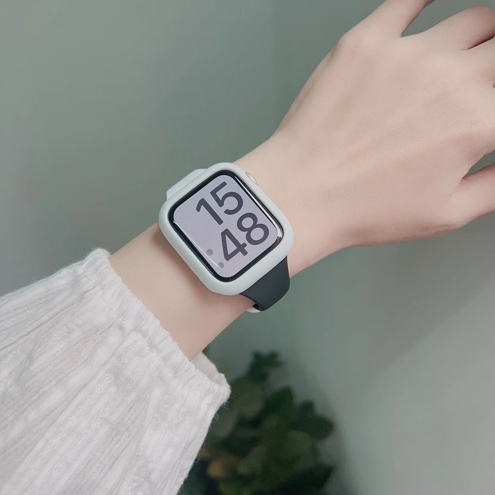 2pack silicone band +case set for Apple Watch Correa s11 women Sport 38mm 40mm 41mm 42mm 44mm 45mm 49mm for Apple Watch Series band