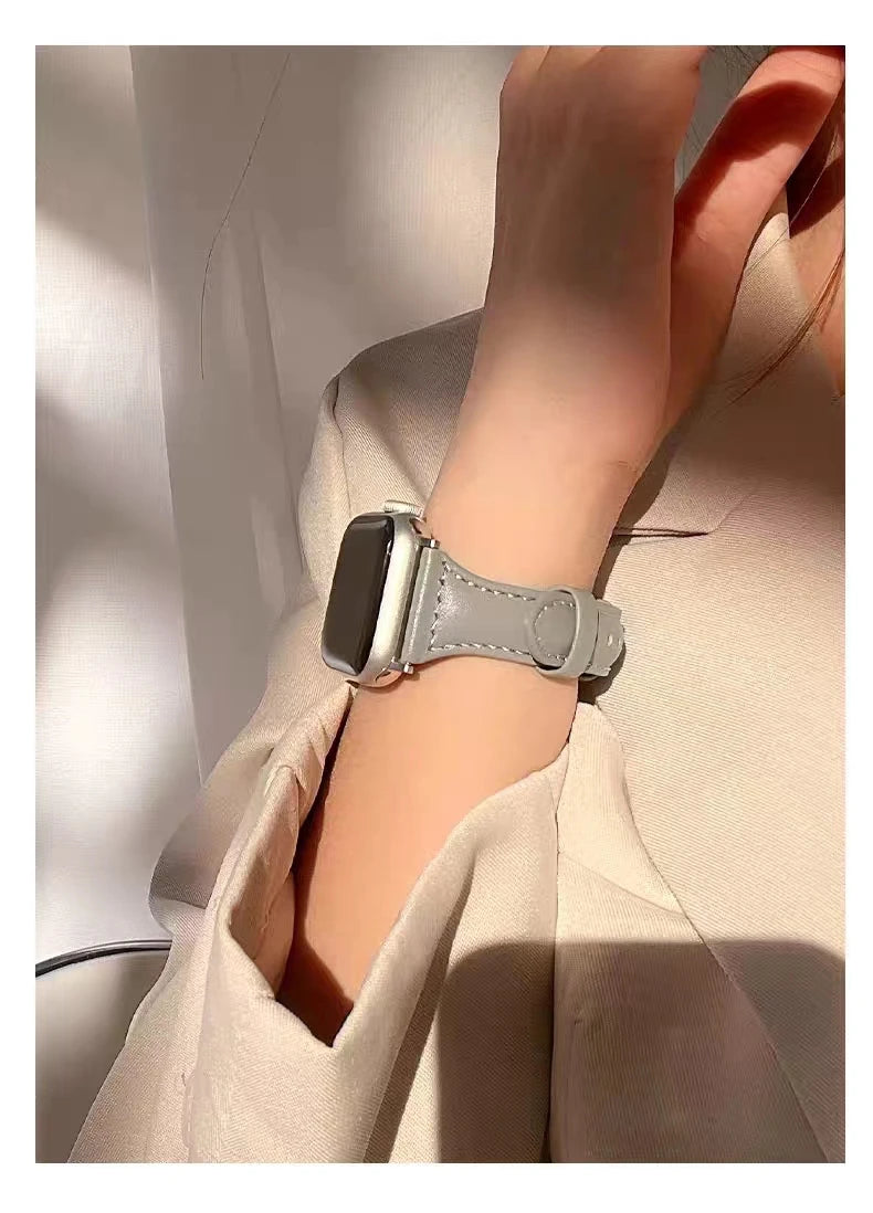 Slim Leather band for Apple Watch band 44mm 45mm 41mm 40mm 38mm wrist women band Apple Watch serie 9 8 7 6 5 4 3 SE Ultra 2 49mm