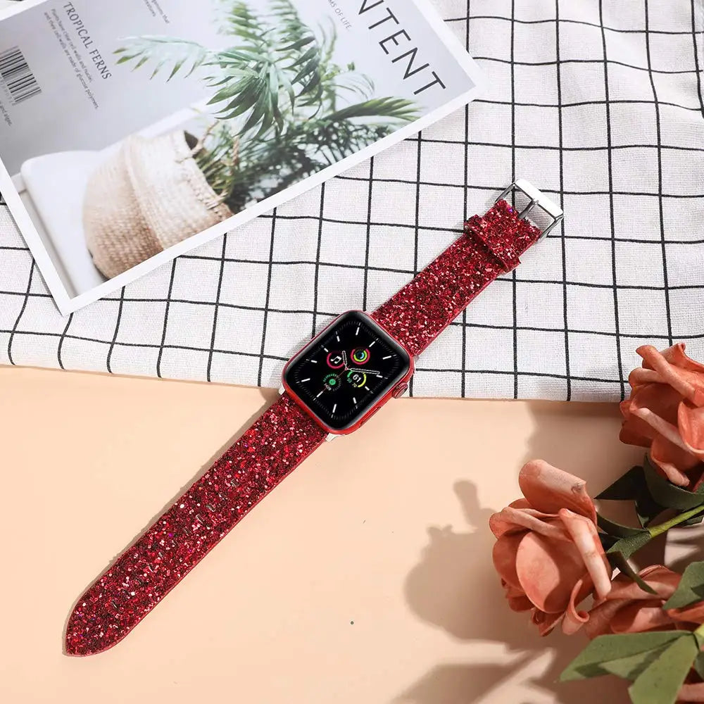 Leather band for Apple Watch band Ultra 49mm 38mm 40mm Women 42mm 44mm 41mm 45mm Glitter band i Watch Series 7 8 6 5 4 3 2