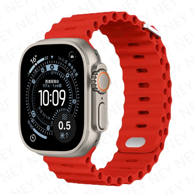 Bands For Apple Watch 10 Ultra 2 3 49mm 45mm 41mm 44mm Silicone Ocean band Apple Watch Series 11 9 8 7 6 5 4 SE 3 46mm 42mm