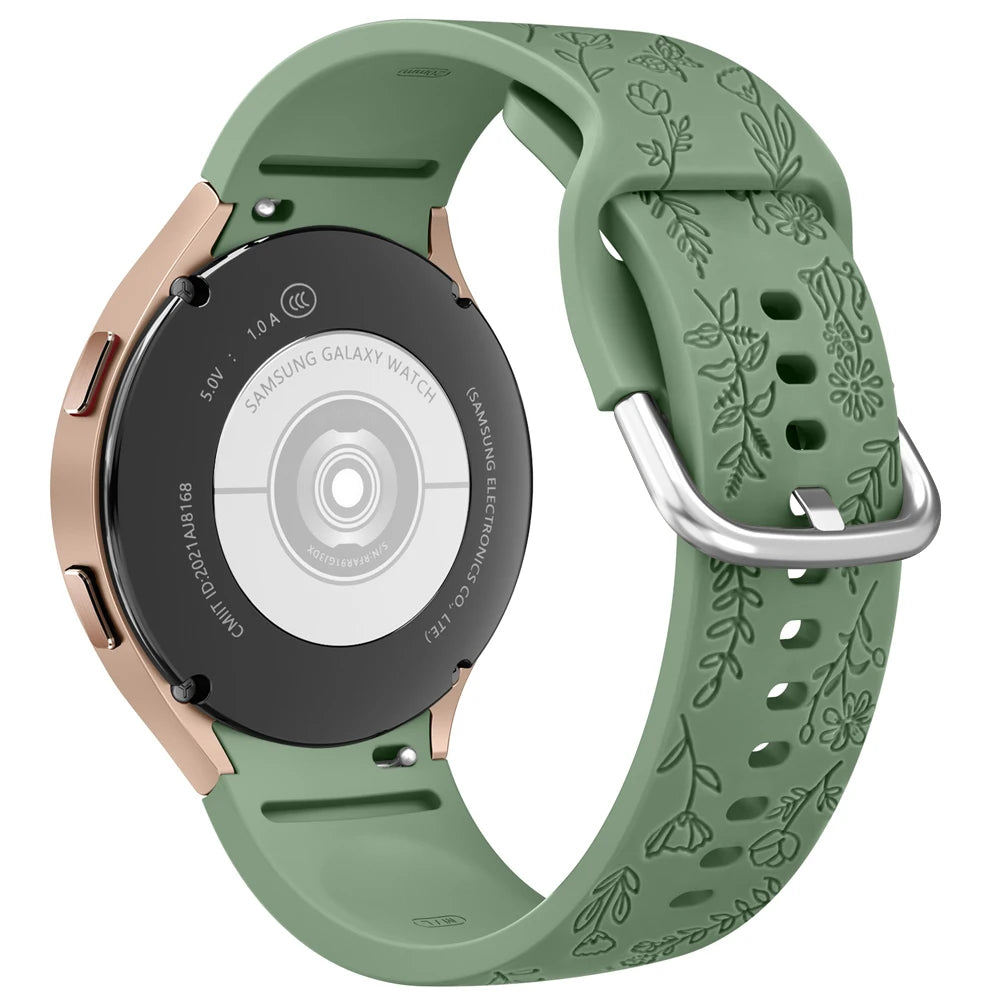 20mm Flower Engraved Watchband For Samsung Galaxy Watch 6/5/4 40mm/44mm 5Pro 45mm Watch 6 4 Classic 43mm/47mm 42mm/46mm Strap