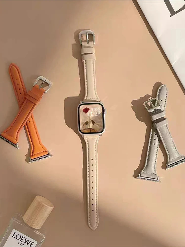 Slim Leather band for Apple Watch band 44mm 45mm 41mm 40mm 38mm wrist women band Apple Watch serie 9 8 7 6 5 4 3 SE Ultra 2 49mm