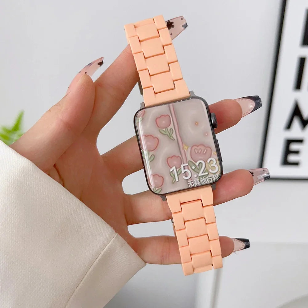 Resin Watch band for Apple Watch 44mm band 42mm 38mm correa watch band for Apple Watch Series 10 8 7 6 SE 5 4 40mm 41mm 45mm 49mm Ultra