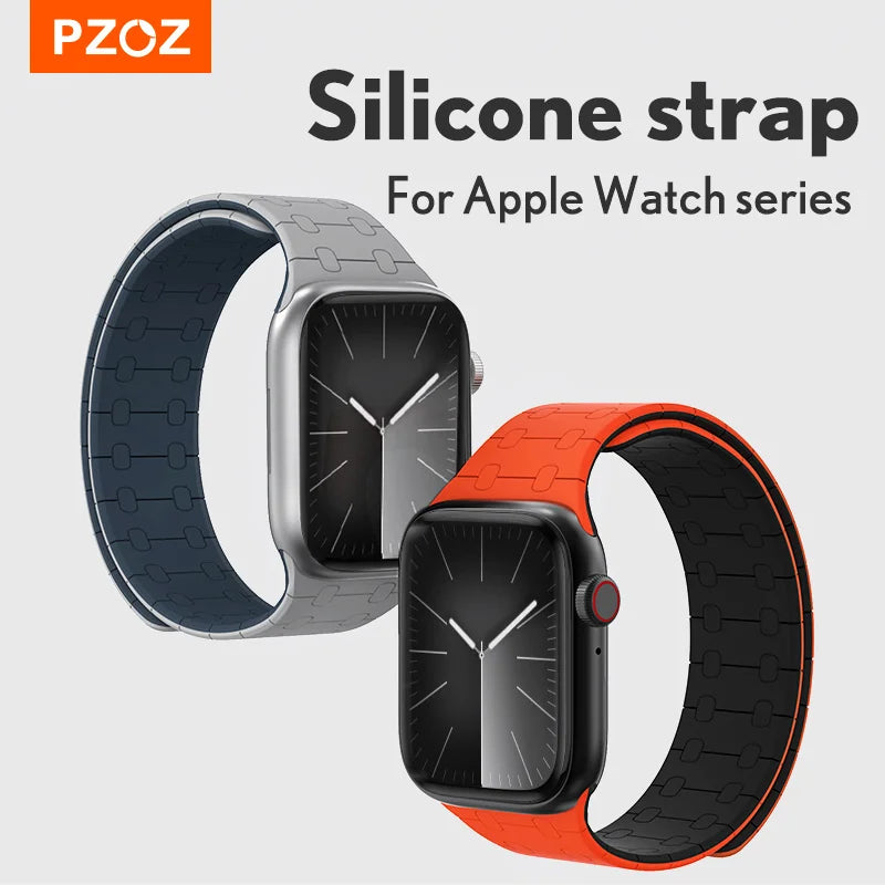PZOZ Silicone Watch band For Apple Watch Ultra 3 2 49mm Chain Magnetic Wrist band For Apple Watch Series 11 10 9 8 Wristband