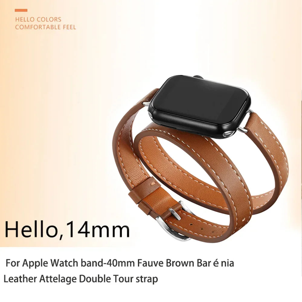 Double loop Slim Leather band for Apple Watch band Ultra 2 49mm Series 10 46mm 41mm 42mm 44mm 45mm band for Apple Watch 9 8 7 6 SE 5 4