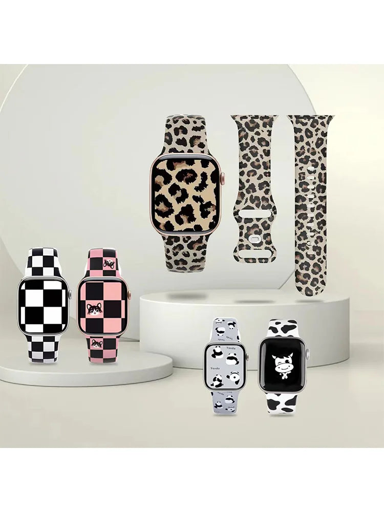 For Apple Watch 38mm 40mm 41mm 44mm 45mm Series 10 42mm 46mm 49mm Animal print silicone watchband for Apple Watch Series 10 9 8 7 6 5 4 3 2