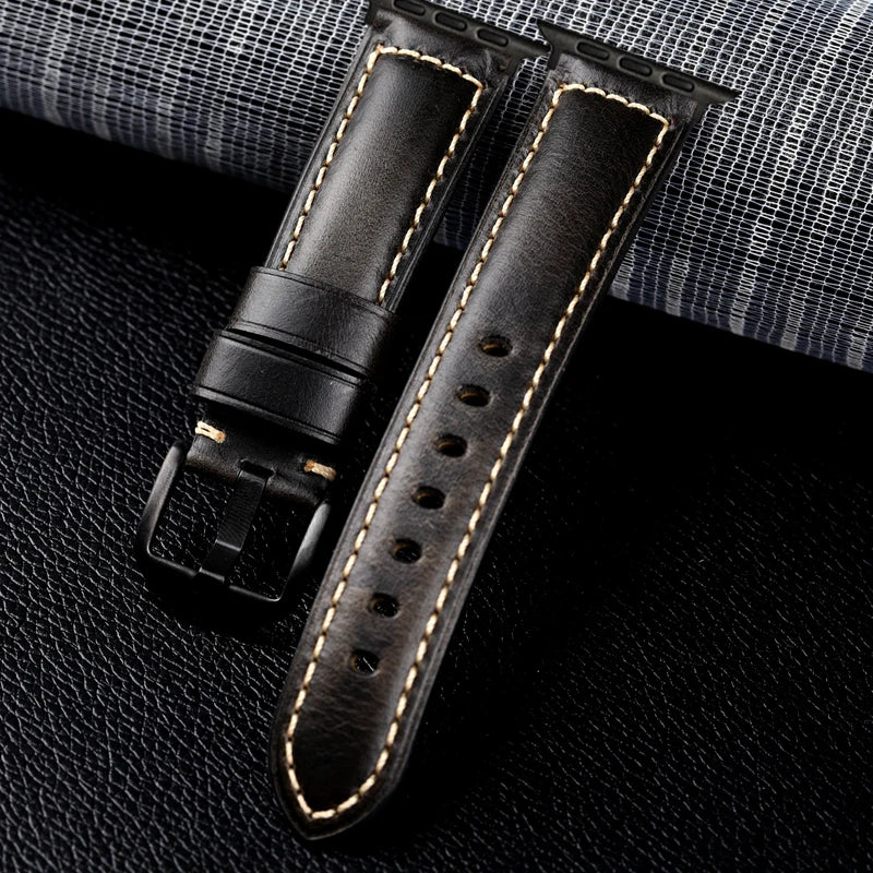 Vintage Cow Leather Watch band for Apple Watch band 46mm 42mm 49mm 45mm 44mm Ultra 3 2 Leather band for Apple Watch Series 11 10 9