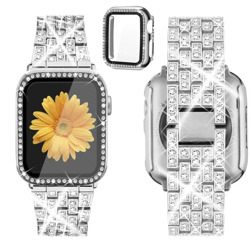 Diamond band+Case for Apple Watch band 40mm 44mm 41mm 45mm 42mm 46mm Women Jewelry metal Bling band Apple Watch SE 5 6 7 8 9 10