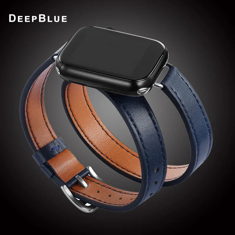 For Apple Watch band 40mm 41mm Double Tour leather band 45mm 44mm Series 9 8 7 6 SE 5 4 for Apple Watch 11 10 42mm 46mm Fashion Correa