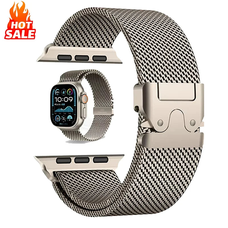 Titanium Official 1:1band For Apple Watch Ultra band 49mm S10 46mm 42mm 45mm 44mm Milanese band Apple Watch 10 9 8 7 6 5 SE 4 3