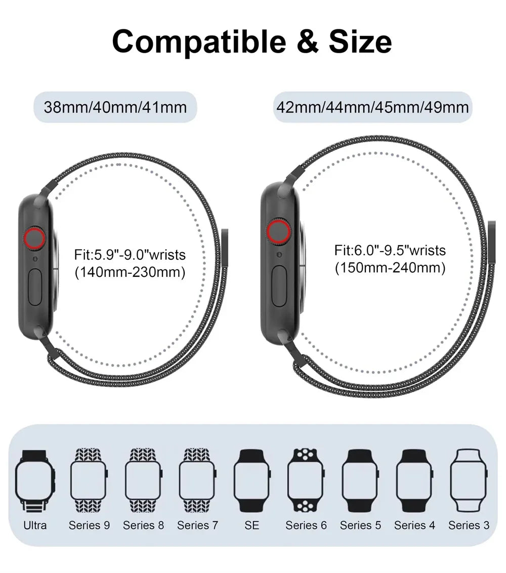 Milanese Loop for Apple Watch band 42mm 44mm 45mm 49mm 38mm 40mm 41mm Stainless Steel Adjustable sport and Leisure bandt