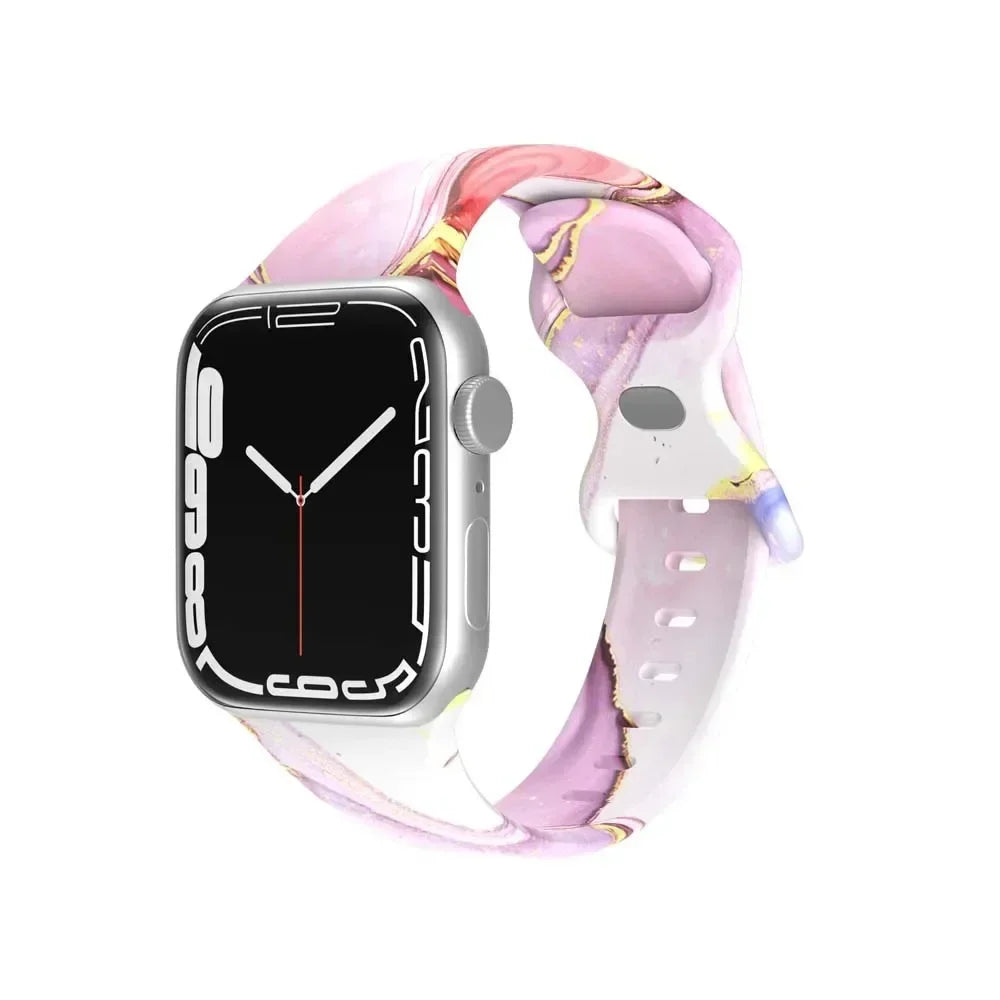 Printed Floral band For Apple Watch Ultra band 49mm 41mm 40mm 38mm 45mm 44mm 42mm Silicone band Apple Watch Series 9 8 7 SE 6 5 4 3