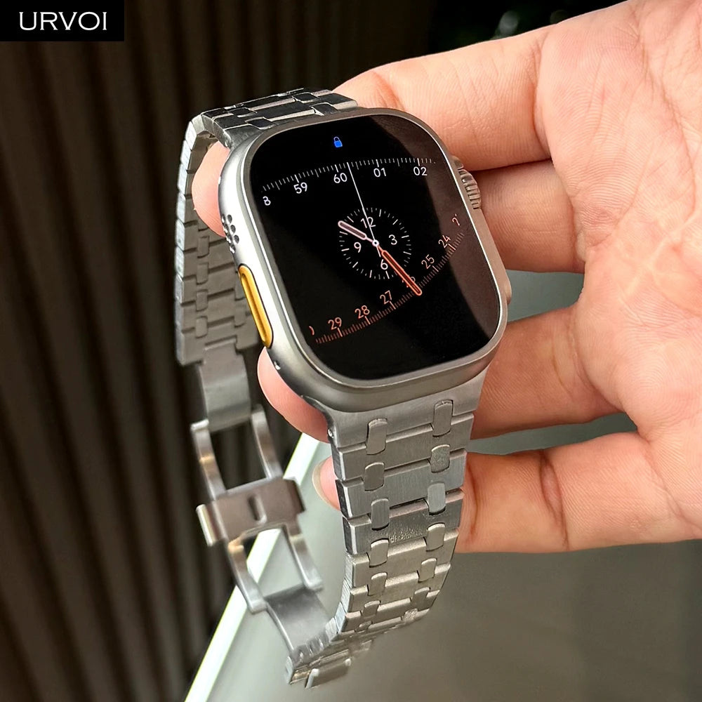 URVOI band for Apple Watch Ultra 3 2 Series 11 10 9 8 7 SE3 316L AP Stainless steel band for Apple Watch wristband butterfly buckle