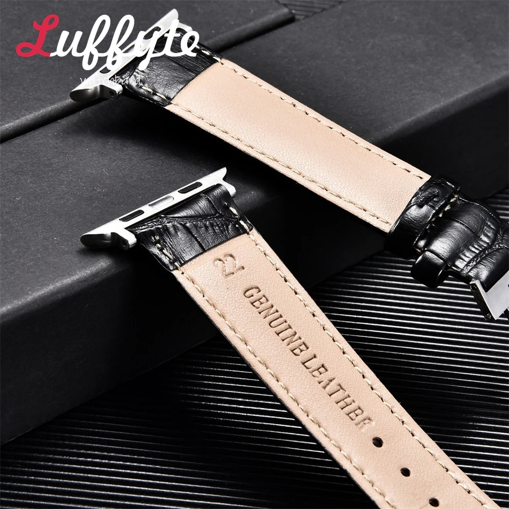 Bamboo Patterned Genuine Leather band for Apple Watch Ultra 8 7 SE 6 5 4 3 2 1 Business watch band 38mm 40mm 41mm 42mm 44mm 45mm 49mm