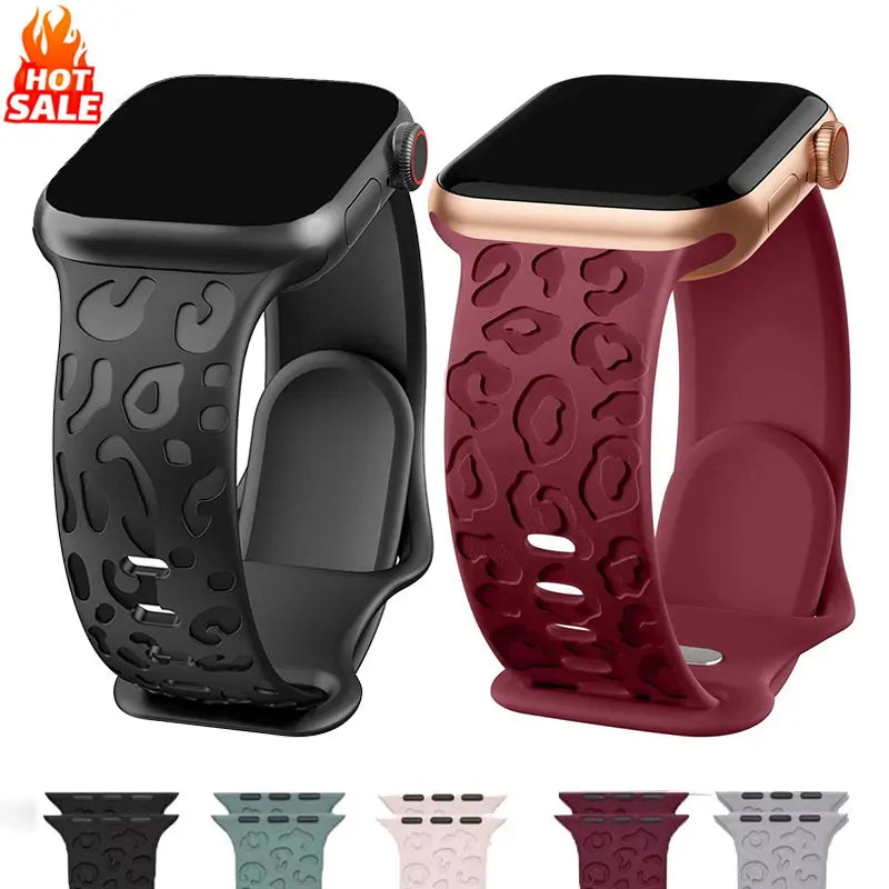 Engraved Leopard band For Apple Watch Ultra 2 3 band 49mm 44mm 41mm 40mm 45mm 38mm Silicone band Apple Watch Series 98765SE 10 11 46mm 42mm