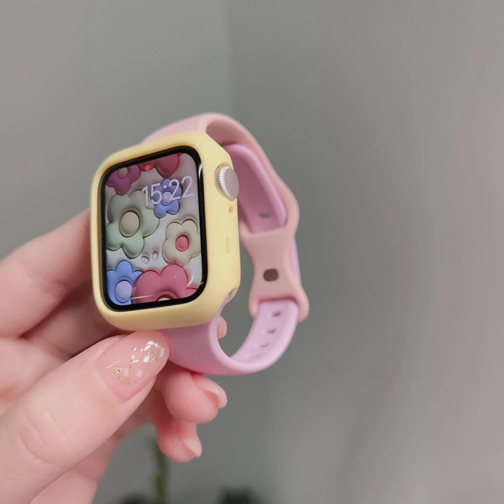 2pack silicone band +case set for Apple Watch Correa s11 women Sport 38mm 40mm 41mm 42mm 44mm 45mm 49mm for Apple Watch Series band