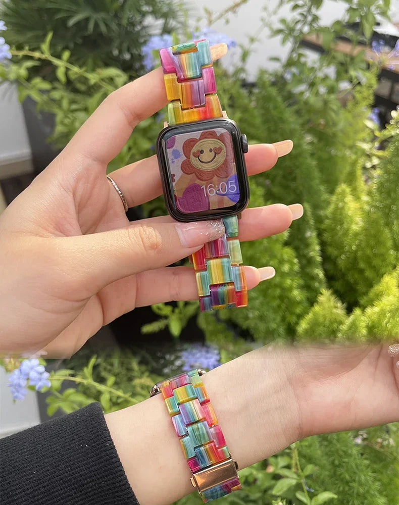 Resin band for Apple Watch band 44mm 40mm 45mm 49mm 38mm 42mm 41mm Fashion Wrist band for Apple Watch Series 8 7 6 5 4 3 2 1 Ultra 2