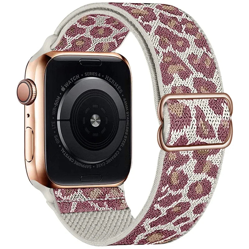 Fashion Leopard Print Nylon Adjustable band For Apple Watch band 42mm 46mm 49mm 45mm 44mm 42mm 41mm 40mm 38mm For Apple Watch Series Ultra 1