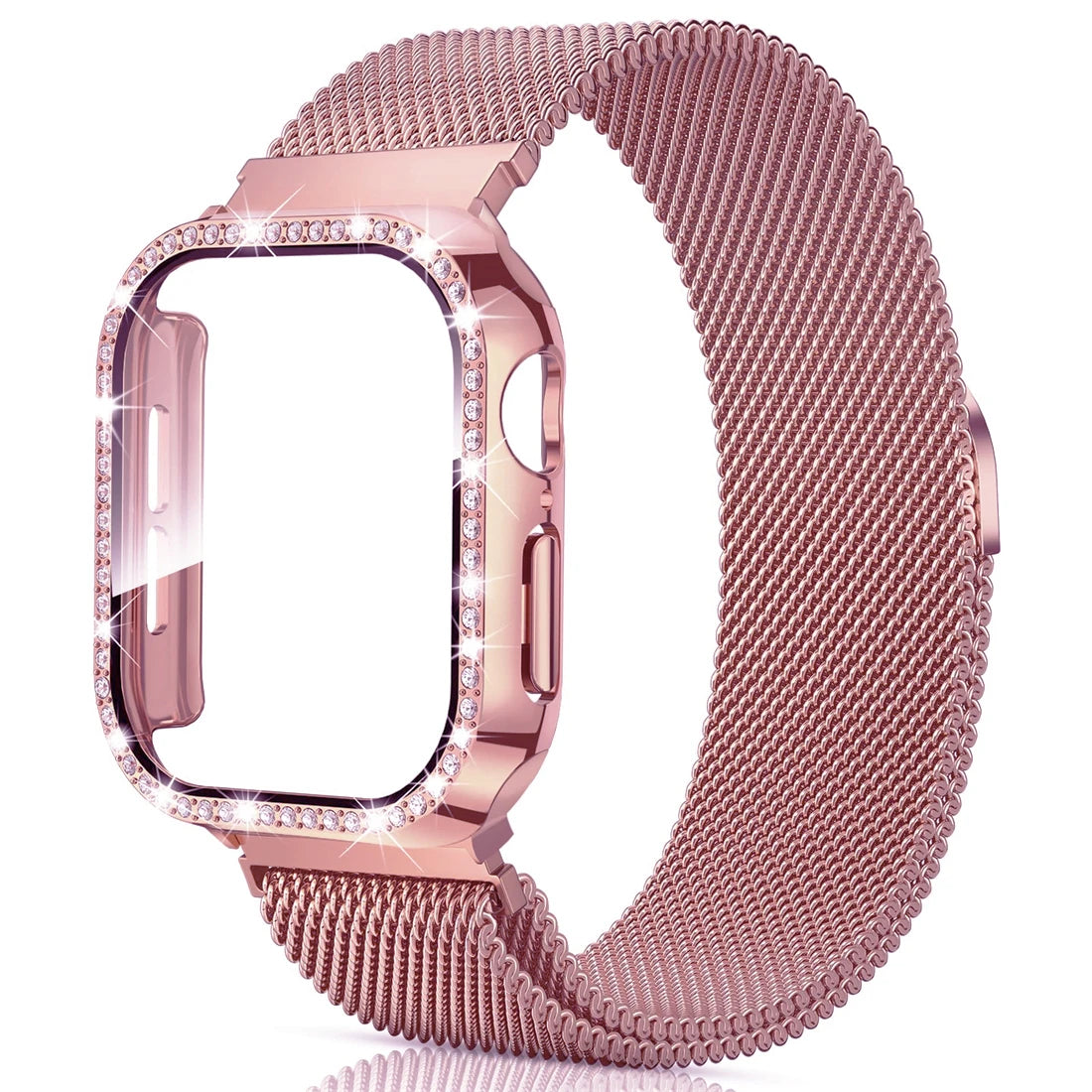 Milanese Loop+ case for Apple Watch Series 44mm 45mm 40mm 41mm 46mm 42mm diamond cover+band Apple Watch 9 8 7 6 5 4 10 Ultra 49mm band